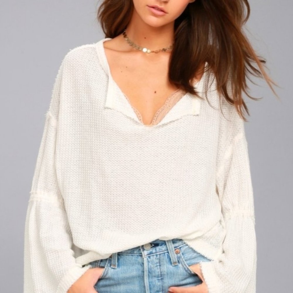 We The Free Dahlia Lightweight Thermal Waffle Knit Bell Sleeve Top